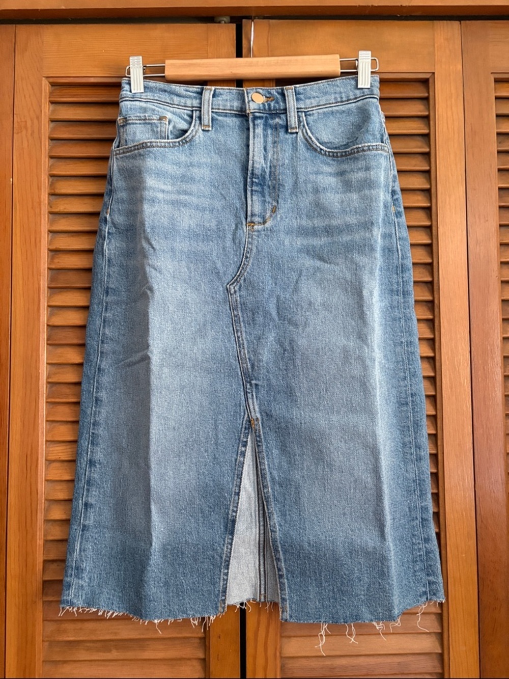 Joe's Jeans Light Blue Denim Midi Pencil Skirt with Center Slit